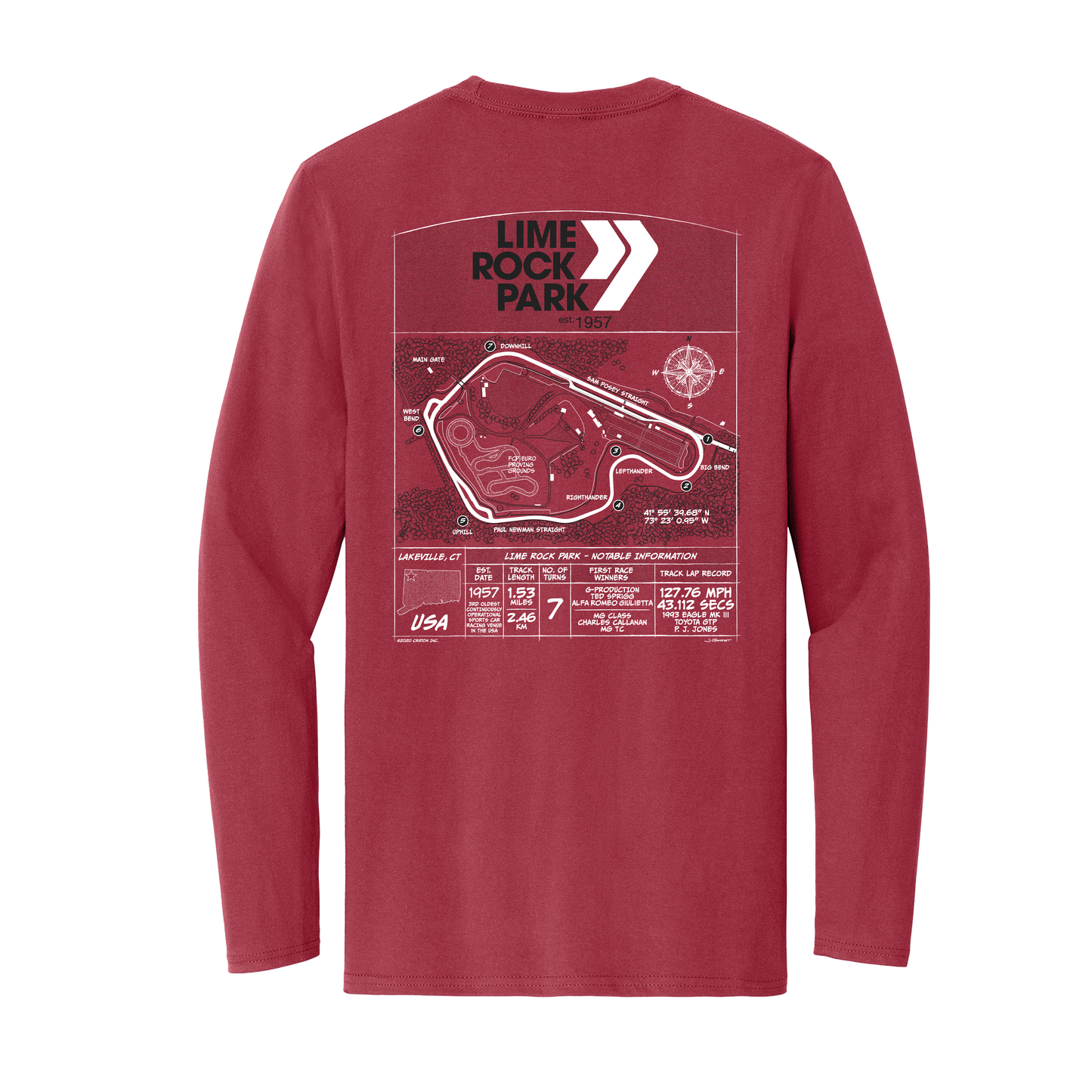 Lime Rock Park Long Sleeve Blueprint Tee - Red