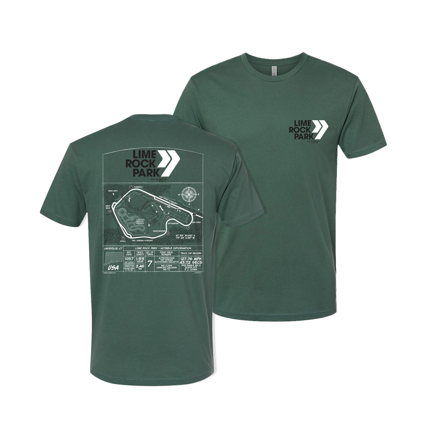 Lime Rock Park Track Blueprint Tee - Dark Green