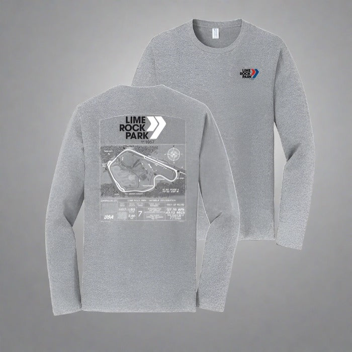 Lime Rock Park Long Sleeve Blueprint Tee - Heather Grey