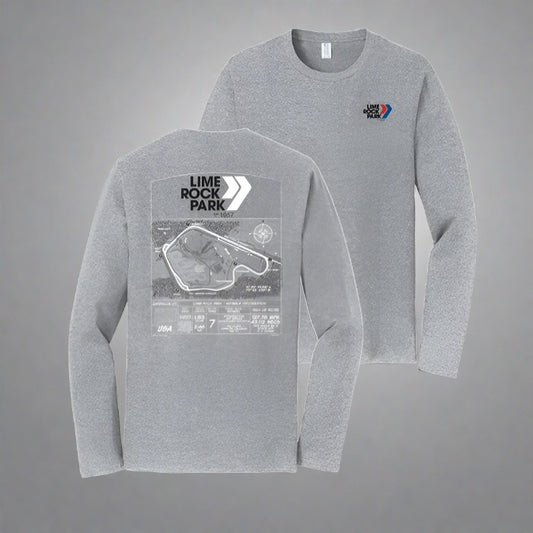 Lime Rock Park Long Sleeve Blueprint Tee - Heather Grey