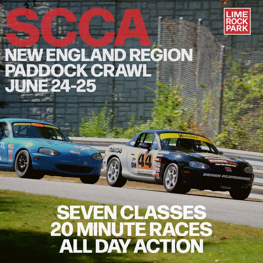 SCCA New England Region's Paddock Crawl is next week, June 24-25. Shop The Lime Rock Gear Store
