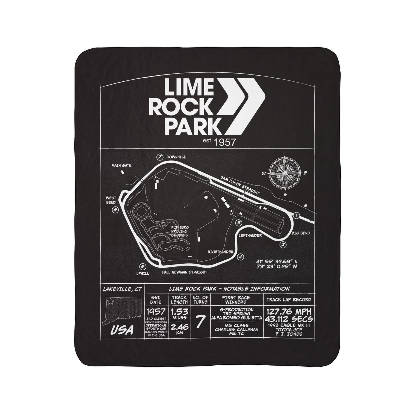 Lime Rock Park Track Map Fleece Sherpa Blanket