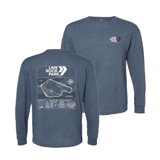 Lime Rock Long Sleeve Track Blueprint Tee - Heather Navy